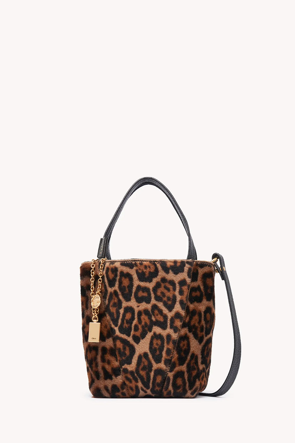 Small Chloé Spin Tote Bag In Leopard-Print Shearling