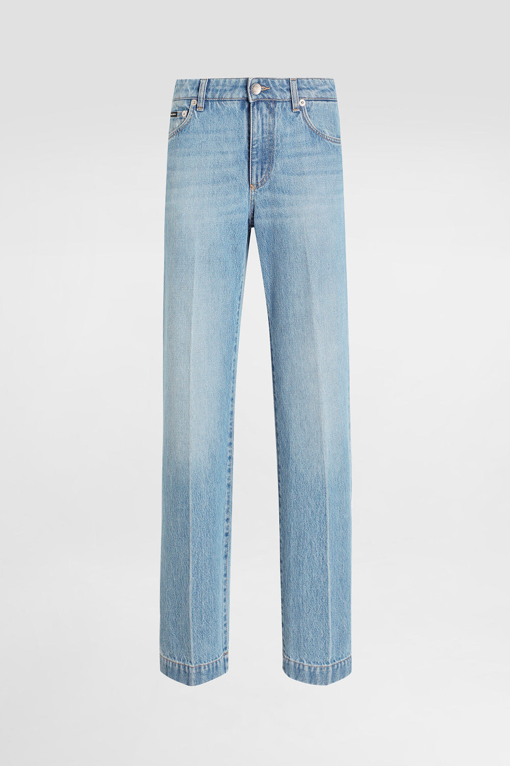 Loose Denim Jeans With Pressed Pleat