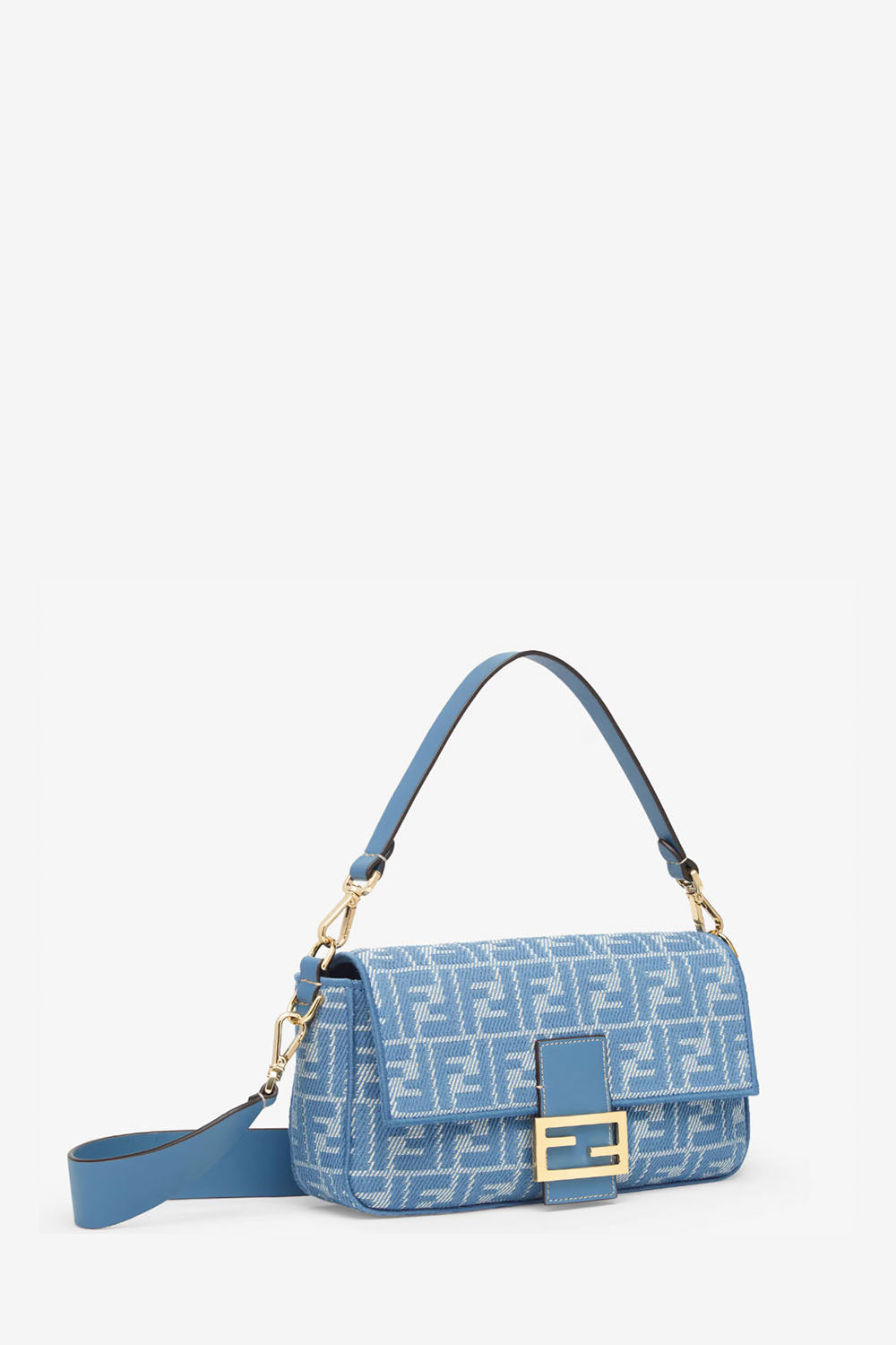 Baguette Blue Denim-Effect FF Jacquard Bag