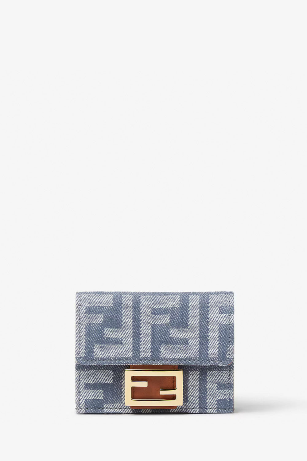 折りたたみ財布 Fendi Micro Trifold Baguette Wallet In Jacquard Ff Denim Eff FENDI - Baguette Micro Trifold Blue Denim-Effect FF Jacquard