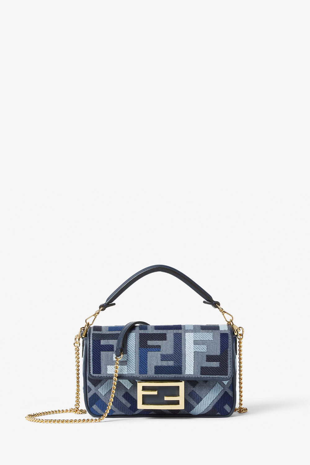 トートバッグ FENDI Baguette Mini Blue canvas bag with FF embroi FENDI - Baguette Mini Canvas Bag With FF Embroidery – The