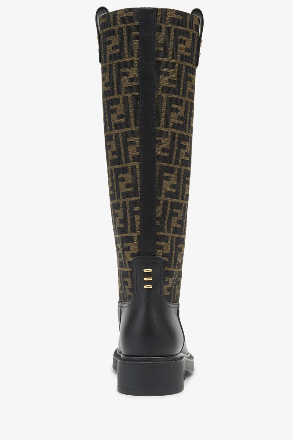 Fendi Filo Black Leather And Brown FF Fabric Boots