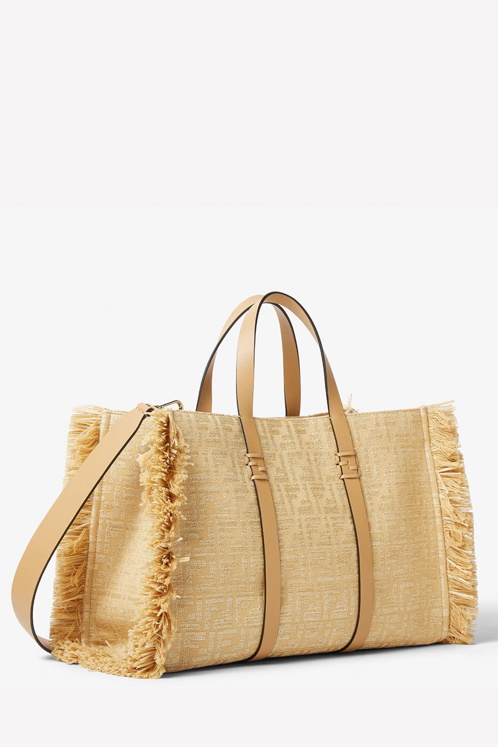 Summer Tote Jacquard Fabric Bag With Raffia FF