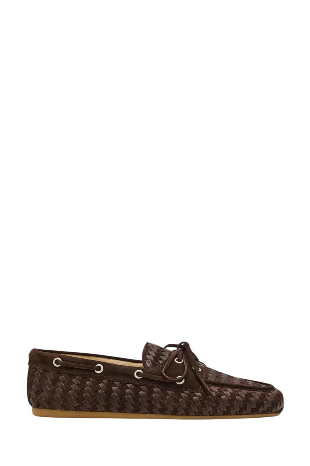Bow Woven Suede & Leather Boat Shoes