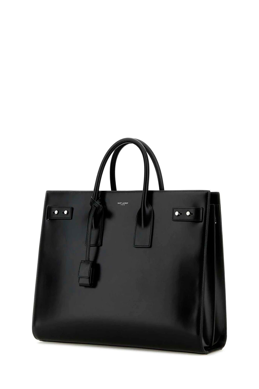 Sac De Jour Thin Large In Grained Leather - Black and Silver