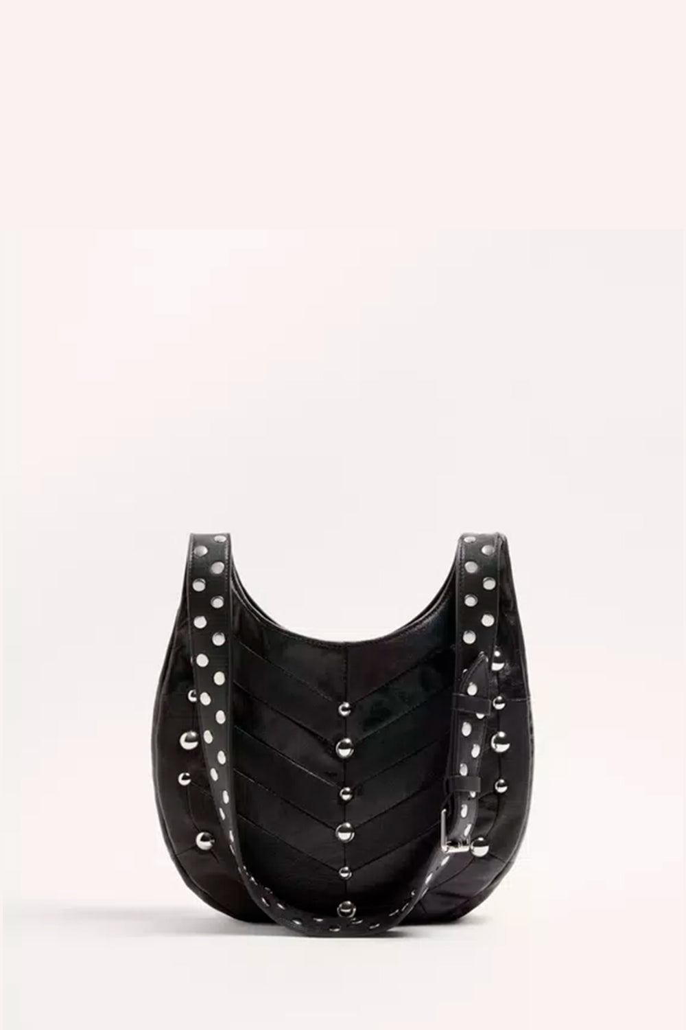 Hoboho Small Nappa Leather Hobo Bag With Chevron Pattern And Studs