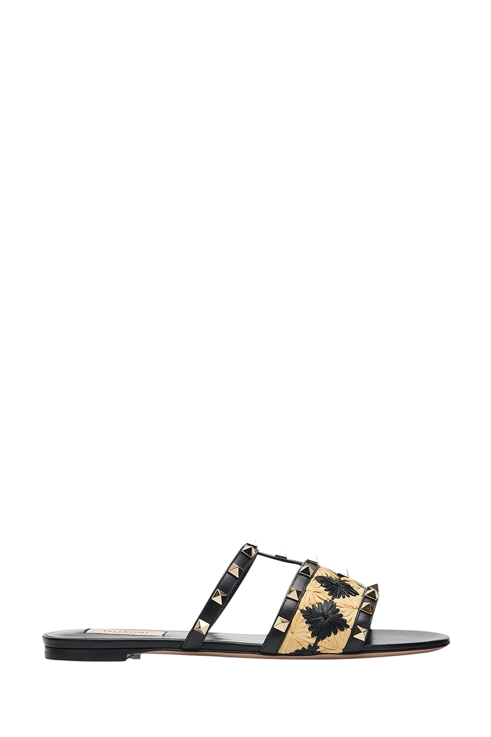 Rockstud Raffia Flat Slide Sandals