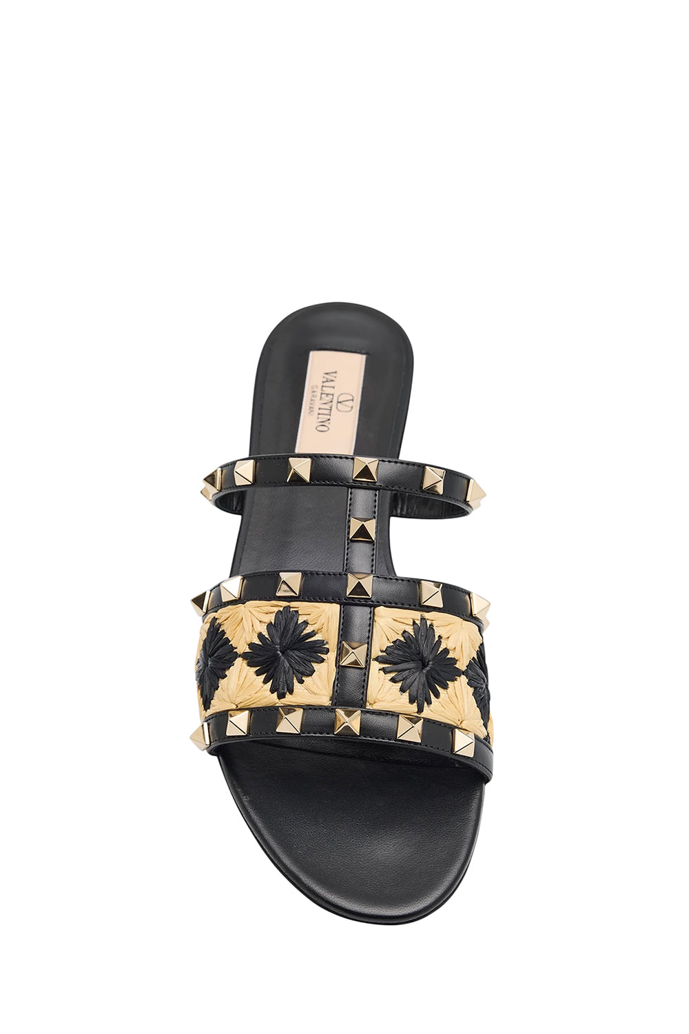 Rockstud Raffia Flat Slide Sandals