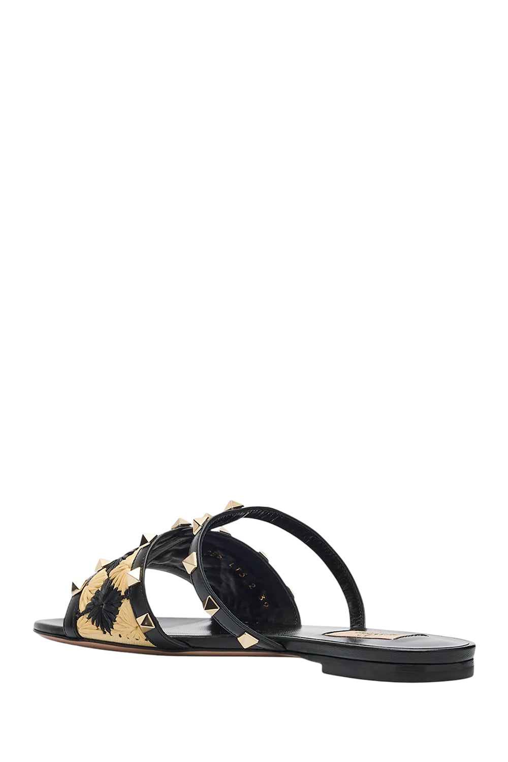 Rockstud Raffia Flat Slide Sandals