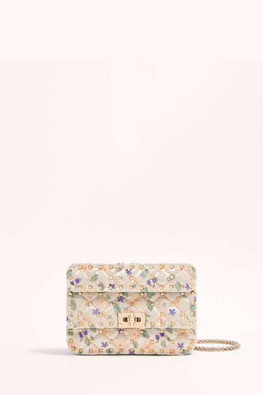 Rockstud Spike Small Jacquard Fabric Bag