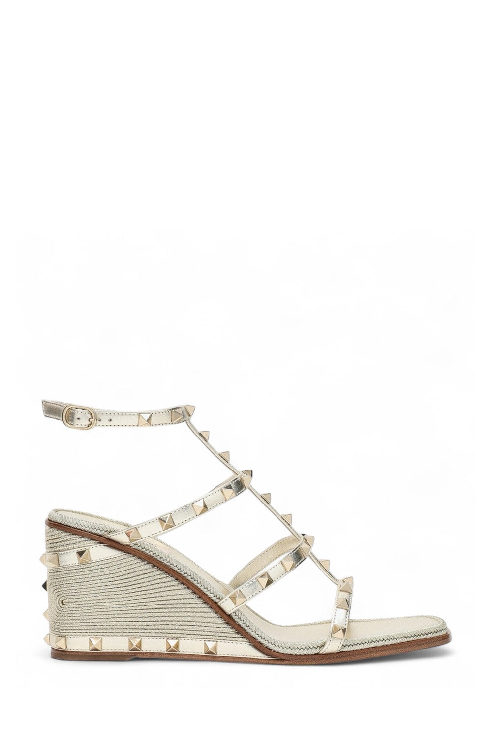 サンダル・ミュール VALENTINO GARAVANI ROCKSTUD WEDGE SANDALS IN PLATINUM COLOR VALENTINO - Rockstud Wedge Sandals In Platinum Color – The
