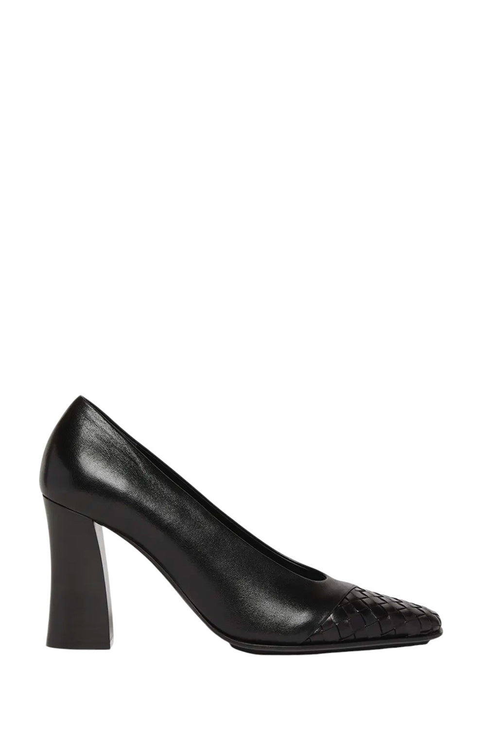 Mixed Leather Block-Heel Pumps