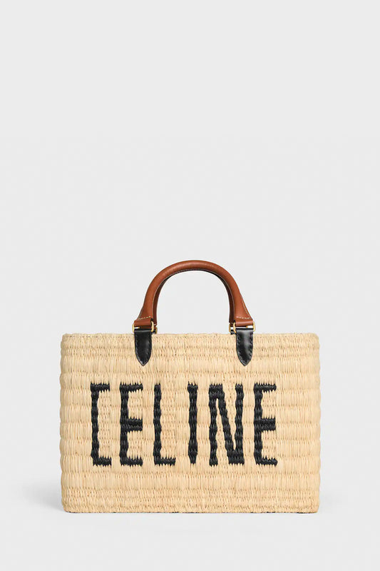 Celine Paris Panier In Raffia And Calfskin