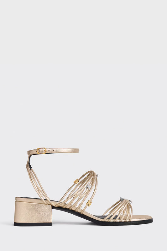 Clémence Heeled Sandal In Laminated Lambskin
