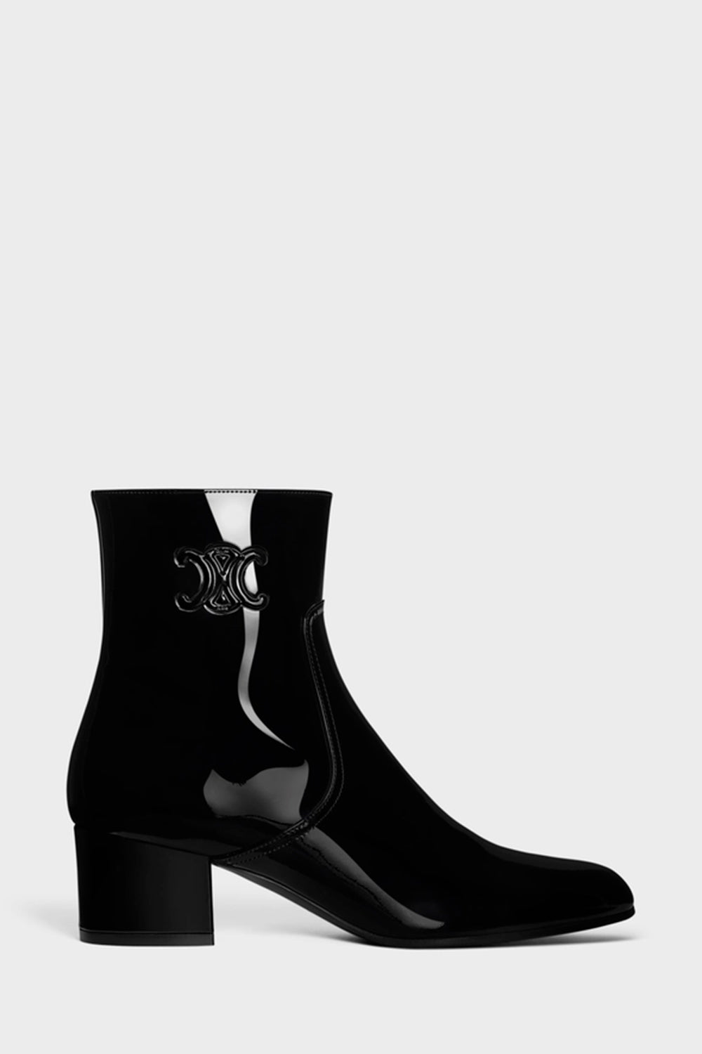 Les Bottes Celine Triomphe Zipped Boot In Patent Calfskin