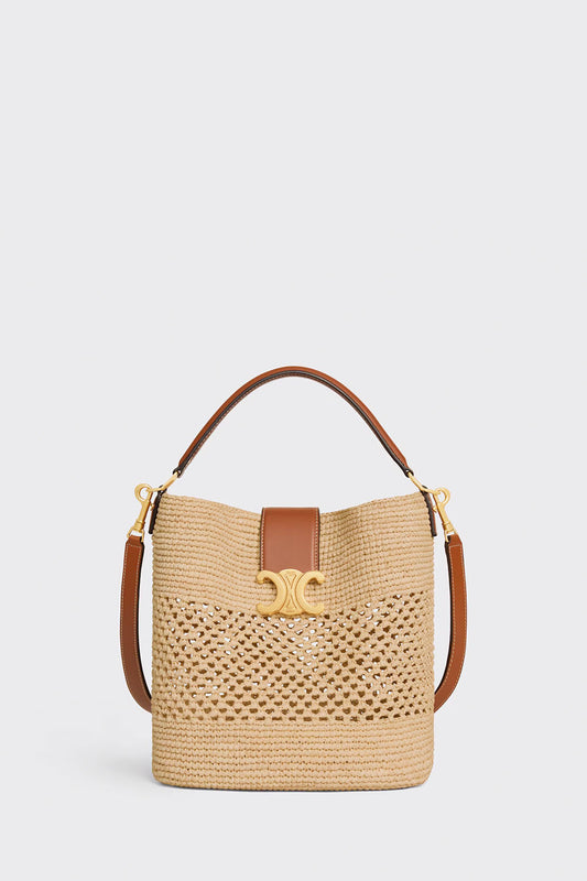 Medium Louise Bucket In Raffia And Calfskin