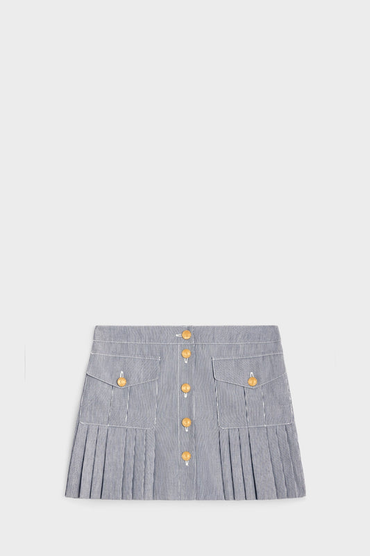 Pleated Mini Skirt In Striped Cotton