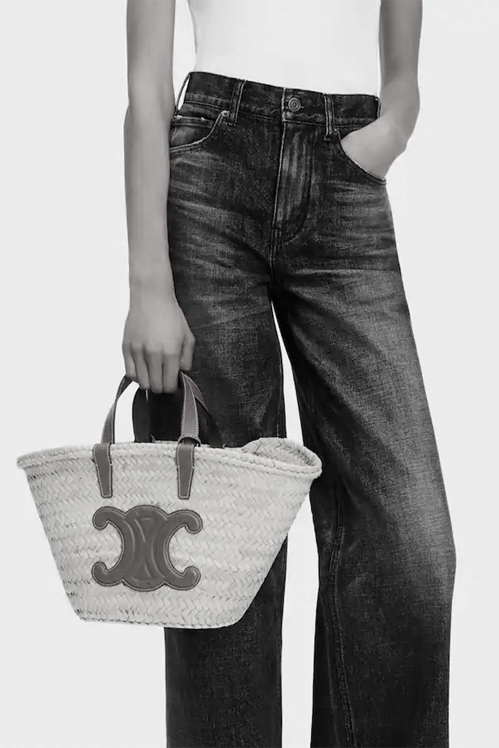 Teen Celine Classic Panier In Palm Leaves And Calfskin