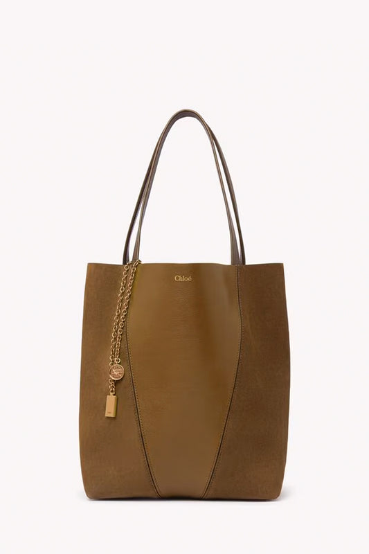 Chloé Spin Tote Bag In Grained & Suede Leather