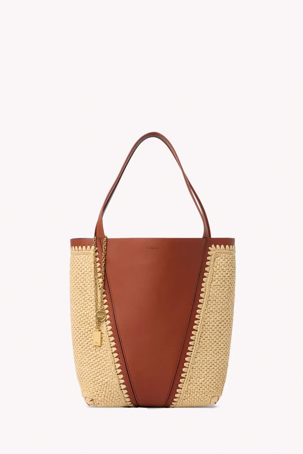 Chloé Spin Tote Bag In Raffia-Effect & Leather