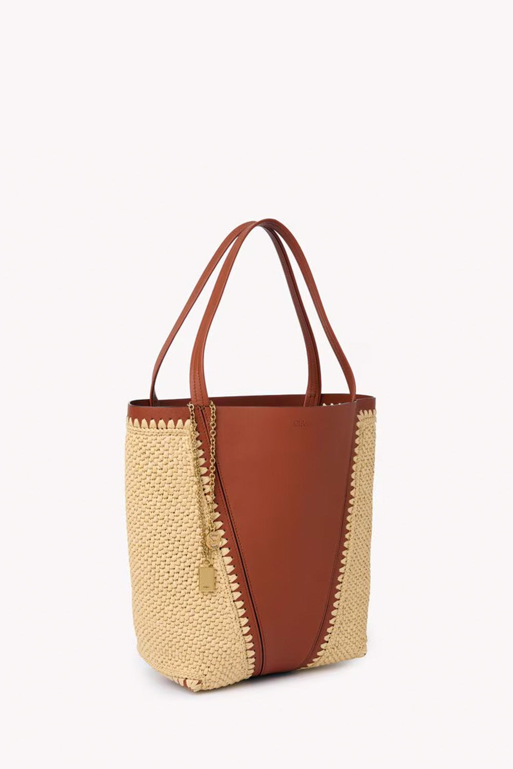 Chloé Spin Tote Bag In Raffia-Effect & Leather