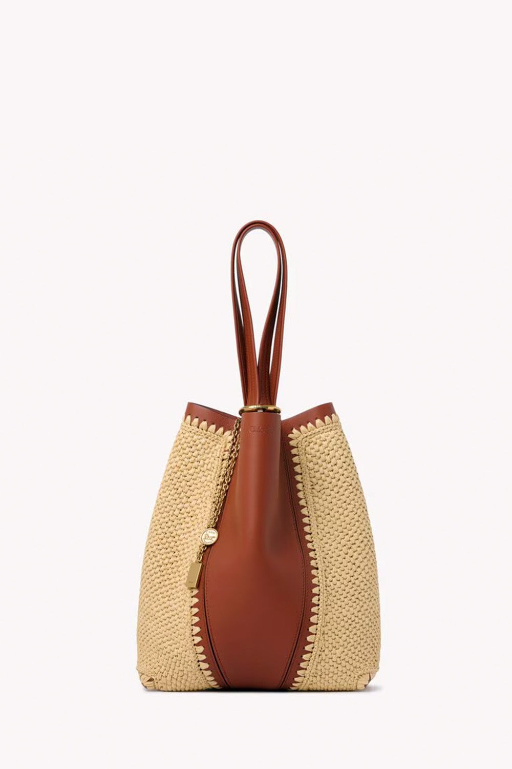Chloé Spin Tote Bag In Raffia-Effect & Leather
