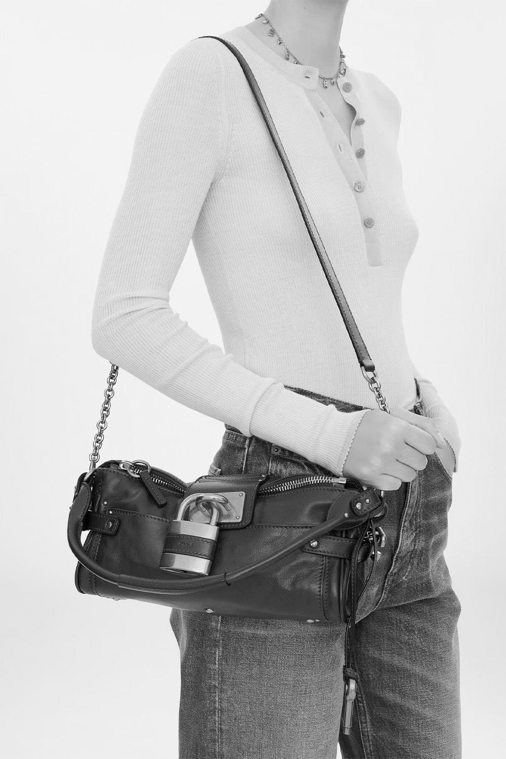 Small Paddington Bag With Strap In Grained Leather