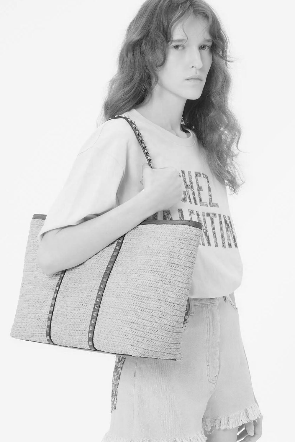 Rockstud Shopping Bag In Raffia