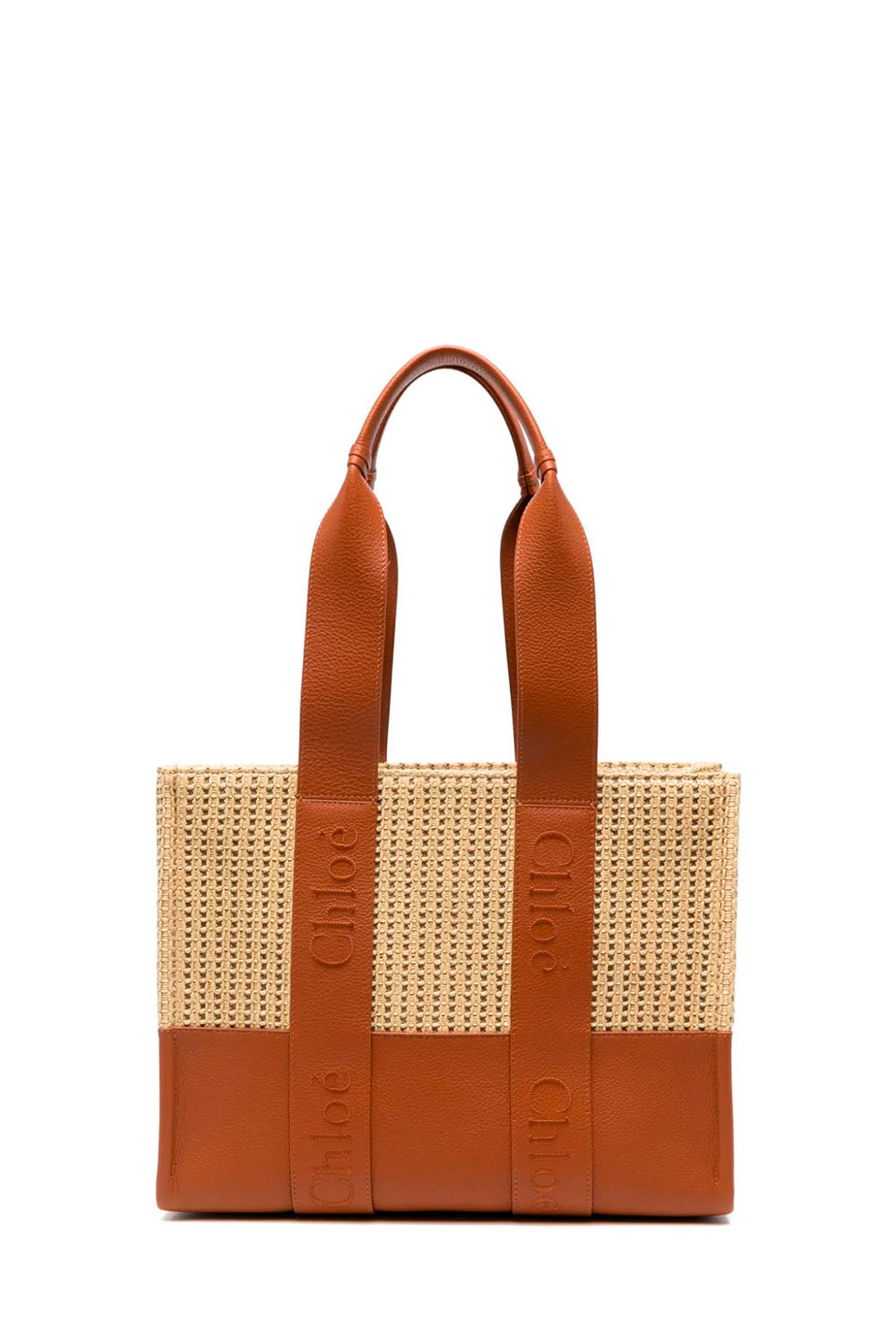 Woody Medium Raffia Leather Tote