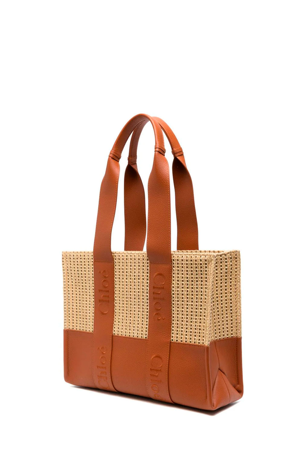 Woody Medium Raffia Leather Tote