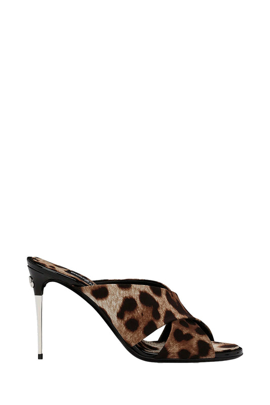 Leopard-Print Satin Mules