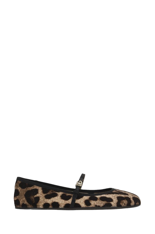 Leopard Printed Velvet Mary-Jane Ballerinas