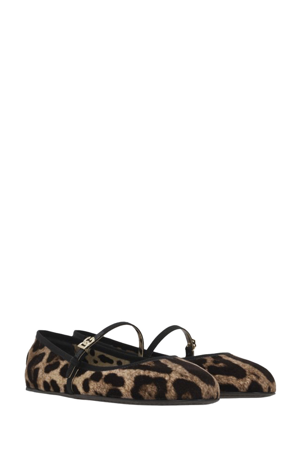 Leopard Printed Velvet Mary-Jane Ballerinas