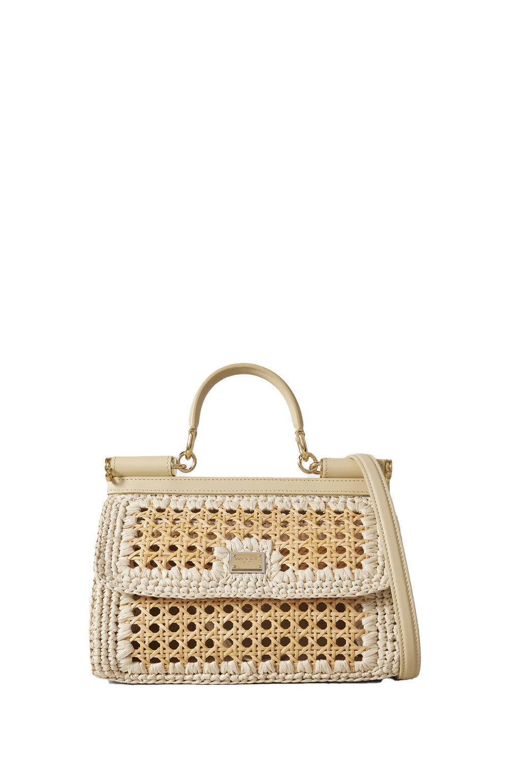 Sicily Medium Leather-Trimmed Raffia Tote