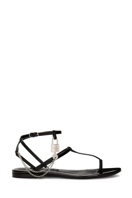 Padlock Patent-Leather Flat Sandals