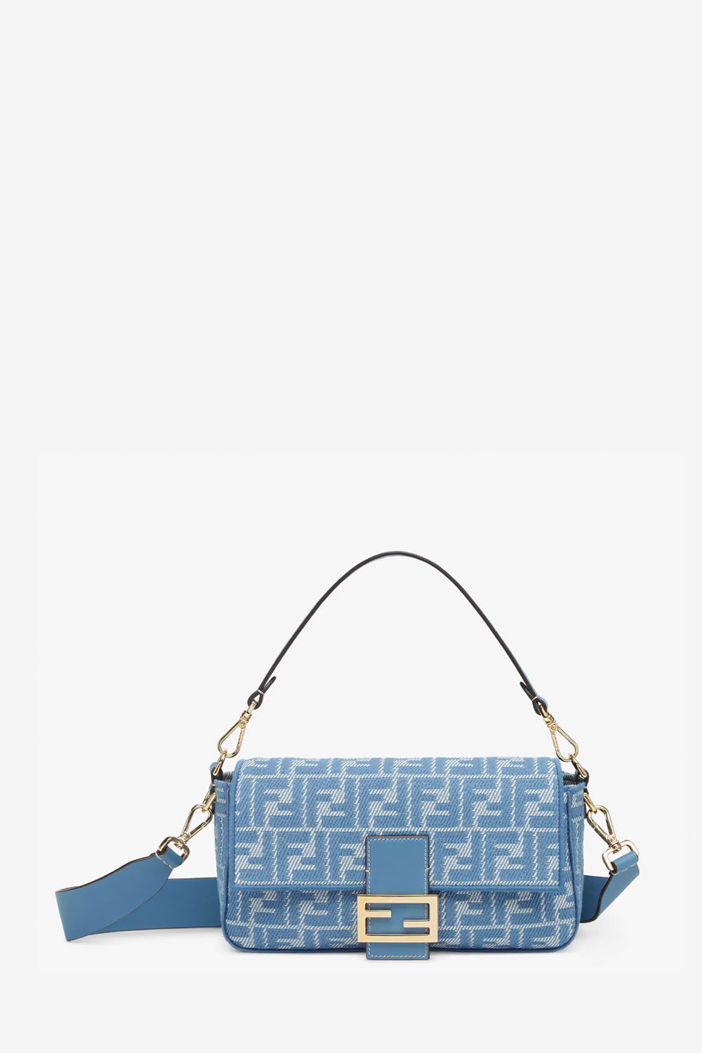 Baguette Blue Denim-Effect FF Jacquard Bag