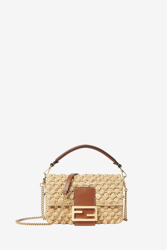 Baguette® Mini Bag Of Raffia Effect Material With Hazelnut Knit