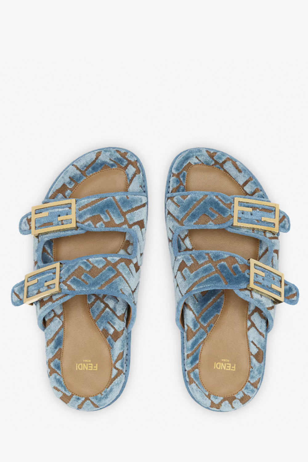 Fendi Feel FF Jacquard Velvet Slides