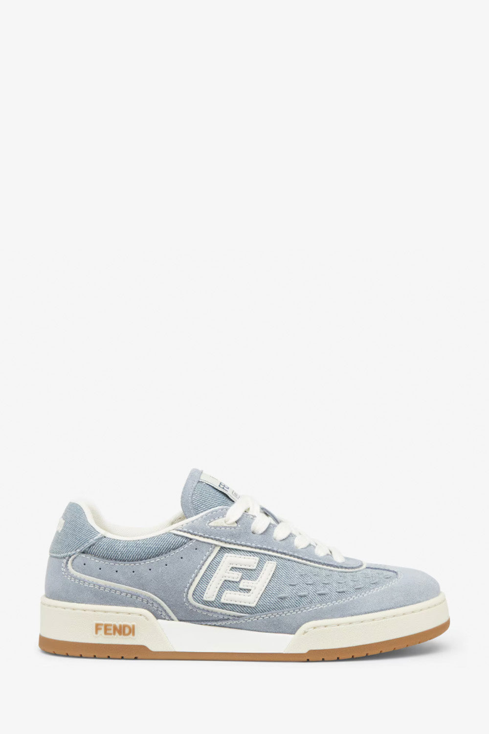 Fendi Match Light Blue Denim Fabric And Suede Low Tops