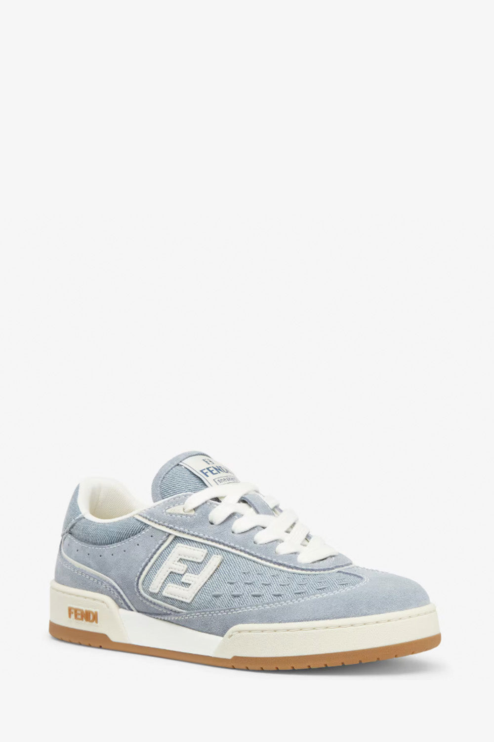 Fendi Match Light Blue Denim Fabric And Suede Low Tops