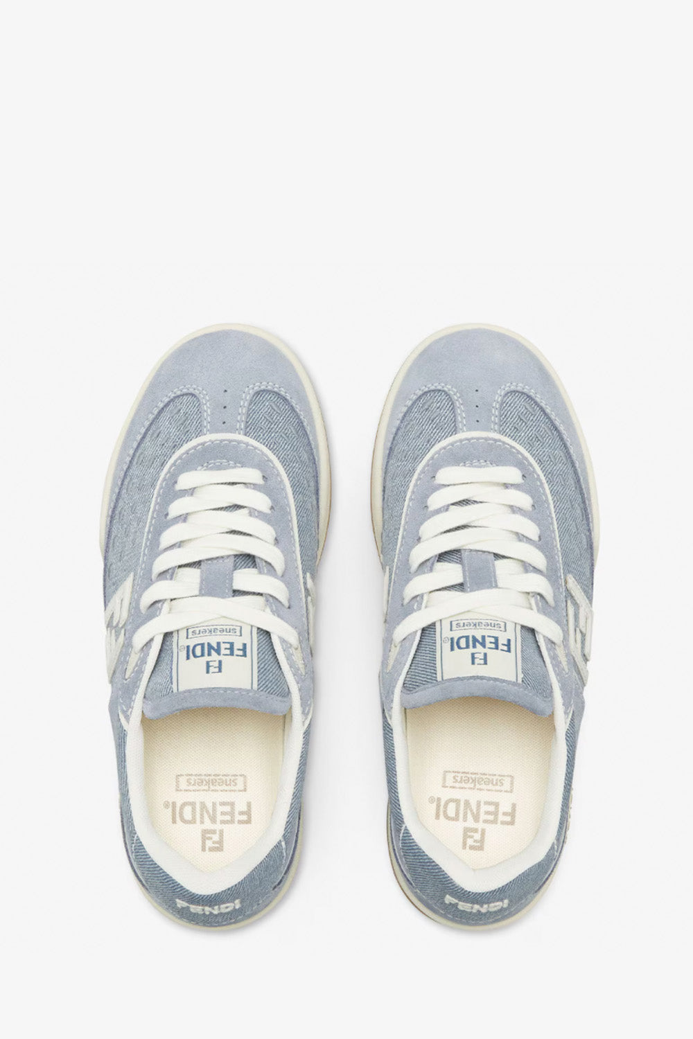 Fendi Match Light Blue Denim Fabric And Suede Low Tops