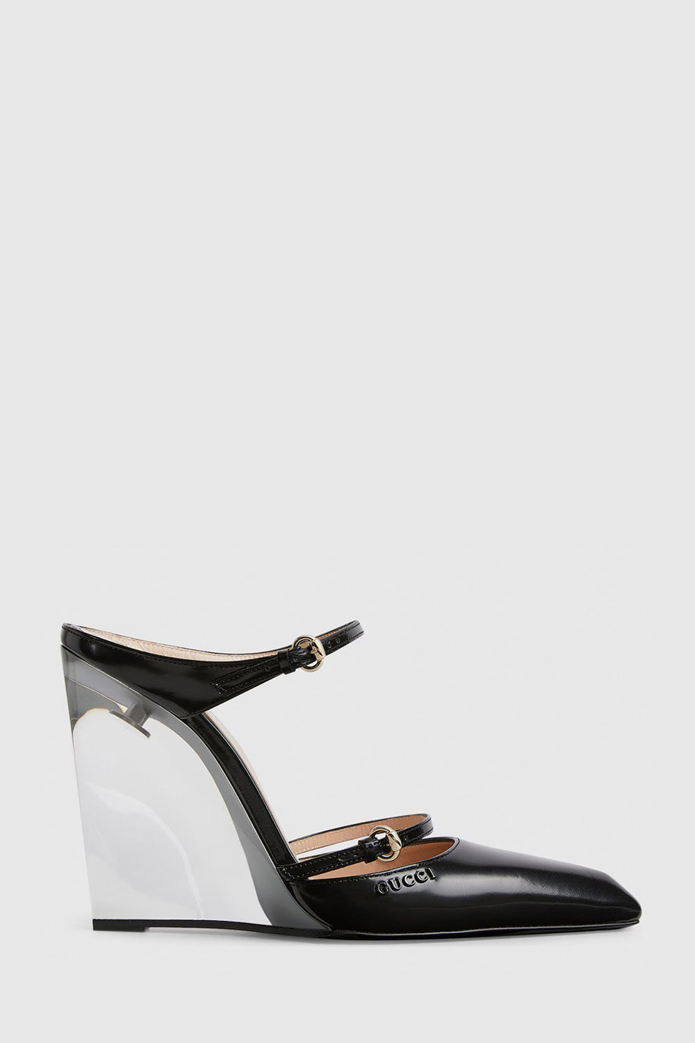 サンダル・ミュール Gucci Shiny Leather Wedge Mules Women's wedge mule in Rosso Ancora shiny leather | GUCCI® US