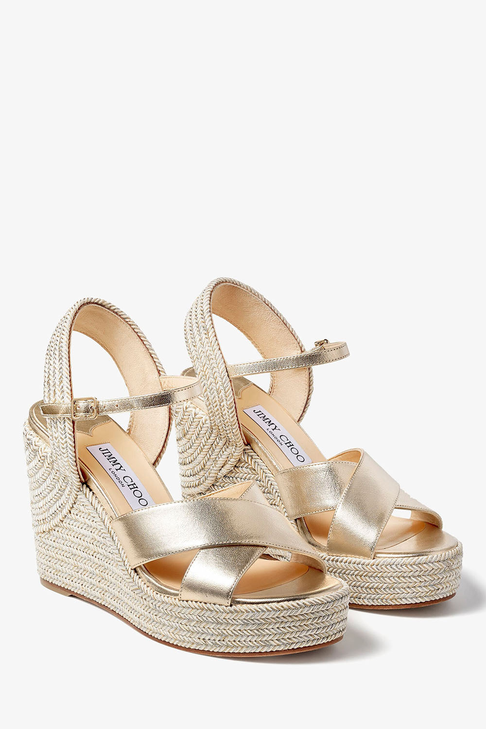 【JIMMY CHOO】DELLENA 100 Latte Nappa Leather Wedge with Metallic Rope Trim|DELLENA