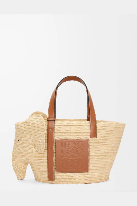 Elephant Basket In Raffia And Calfskin