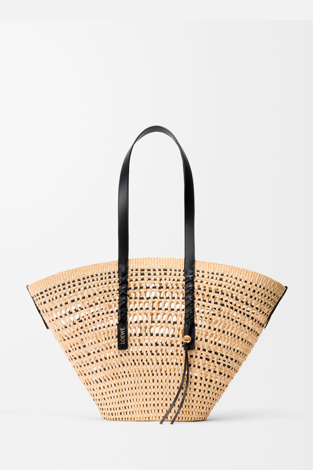 Large Braid Basket In Iraca Palm And Calfskin