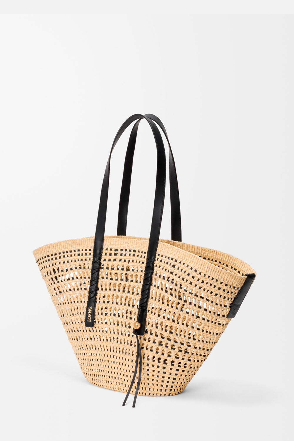 Large Braid Basket In Iraca Palm And Calfskin
