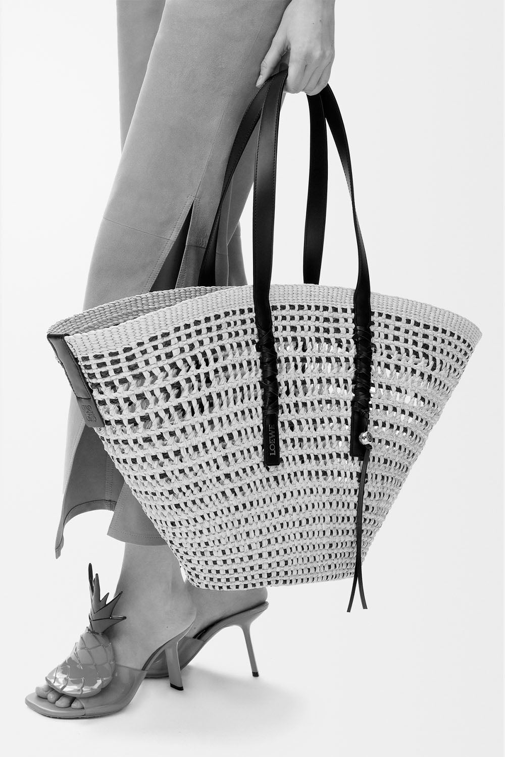 Large Braid Basket In Iraca Palm And Calfskin