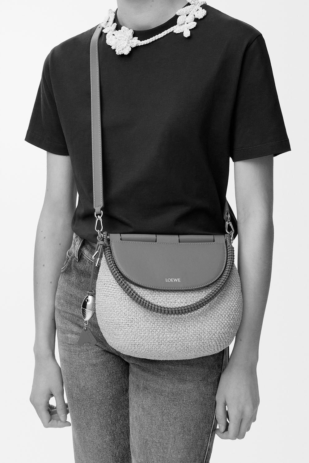 Medium Pescador Bag In Raffia And Calfskin
