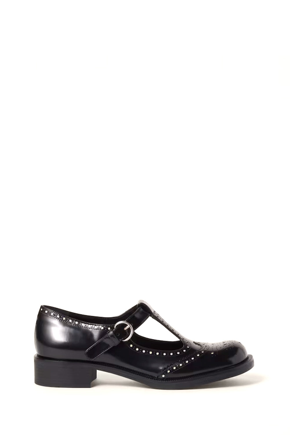 Brushed Leather T-strap Brogue Shoes