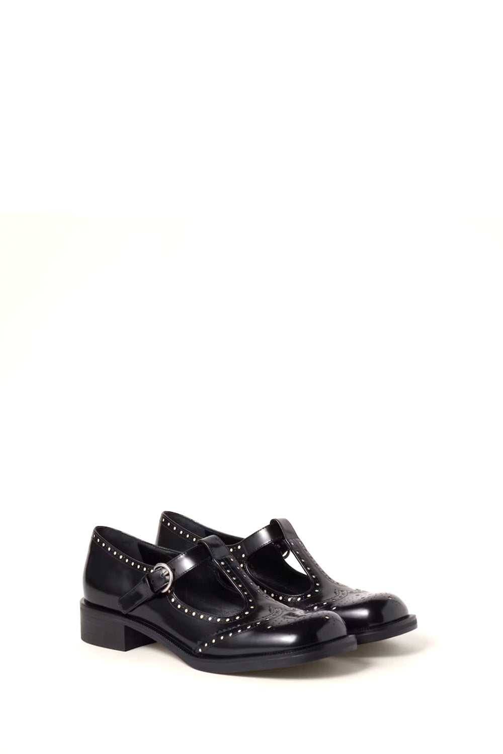 Brushed Leather T-strap Brogue Shoes